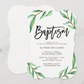 Minimalistische groene bladeren op witte doop kaart (Voorkant / Achterkant)