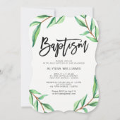 Minimalistische groene bladeren op witte doop kaart (Voorkant)