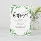 Minimalistische groene bladeren op witte doop kaart (Staand voorkant)