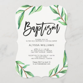 Minimalistische groene bladeren op witte doop kaart