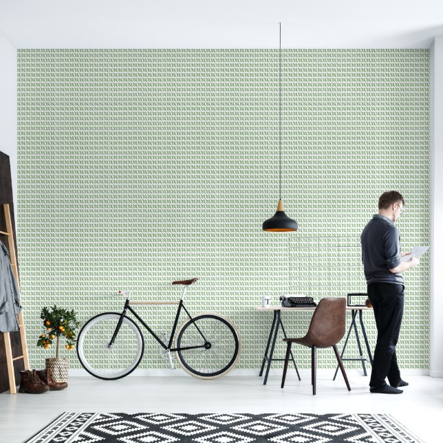 Minimalistische groene bladeren patroon behang (Woonkamer)