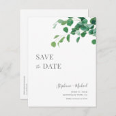 Minimalistische groene bladeren Save the Date Cust Uitnodiging Briefkaart (Voorkant / Achterkant)