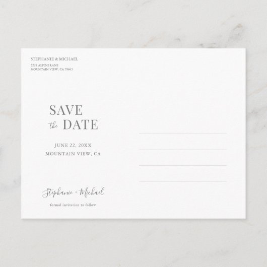 Minimalistische groene bladeren Save the Date Cust Uitnodiging Briefkaart (Achterkant)