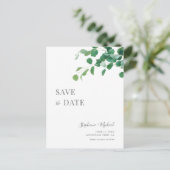 Minimalistische groene bladeren Save the Date Cust Uitnodiging Briefkaart (Staand voorkant)