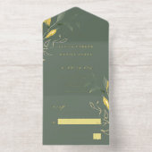 Minimalistische groene bladgroen gouden salie groe all in one uitnodiging (Binnenkant)