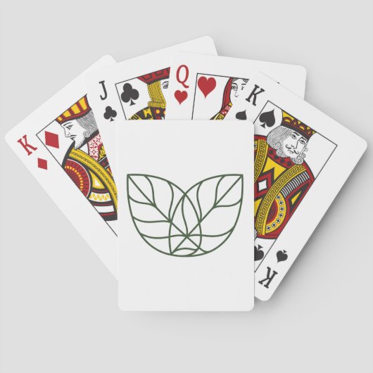 Minimalistische groene bladlijn kunst pokerkaarten (Achterkant)