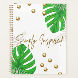 Minimalistische groene bladnotitieboek met gouden planner