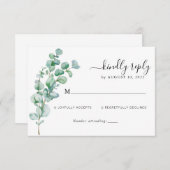 Minimalistische groene bloemige eucalyptus bruilof RSVP kaartje (Voorkant / Achterkant)