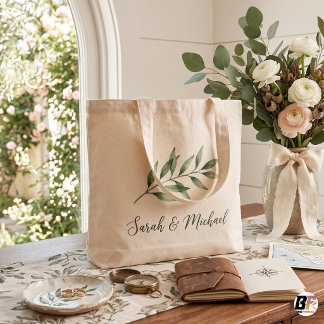 Minimalistische groene botanische persoonlijke tro grote tote bag