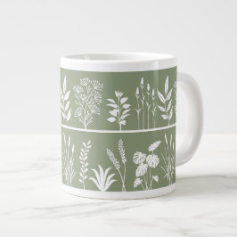 Minimalistische groene botanische silhouet streep grote koffiekop