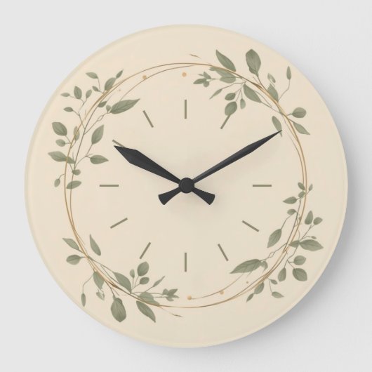 Minimalistische groene botanische wandklok (Voorkant)