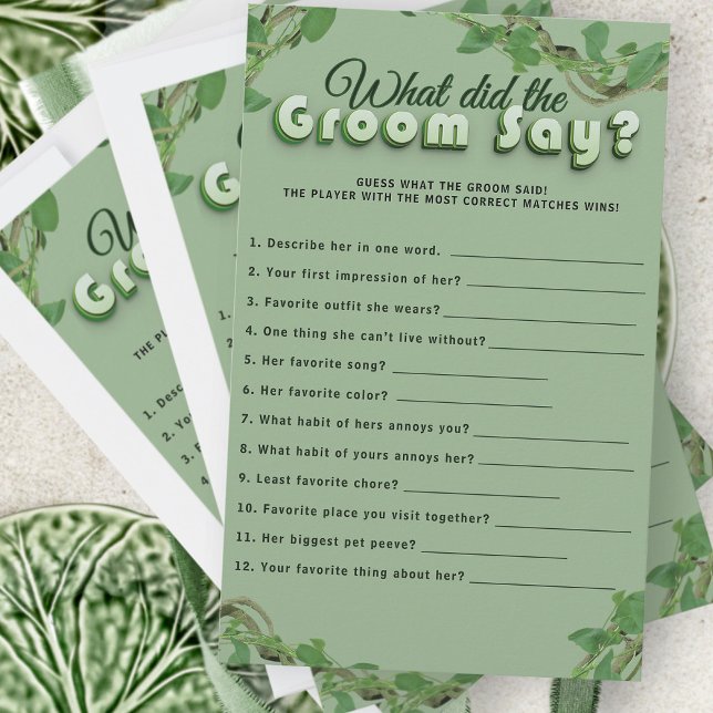 Minimalistische groene bruidsdouche bruidegom quiz (Creator heeft geüpload)