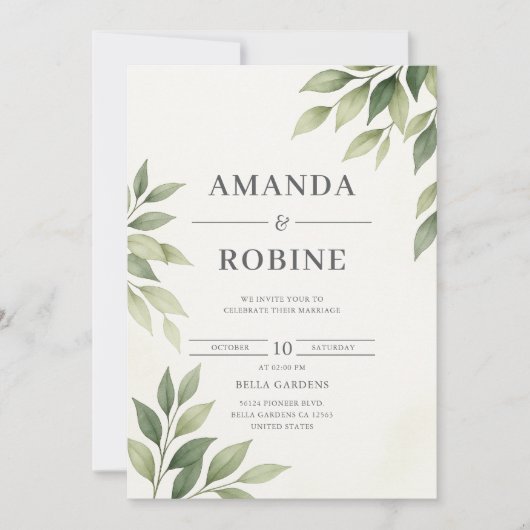 Minimalistische Groene Bruiloft Uitnodiging (Voorkant)