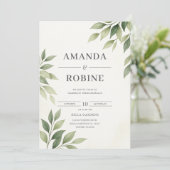Minimalistische Groene Bruiloft Uitnodiging (Staand voorkant)