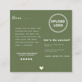 Minimalistische Groene Circulaire Dank u aangepast Vierkante Visitekaartje (Achterkant)