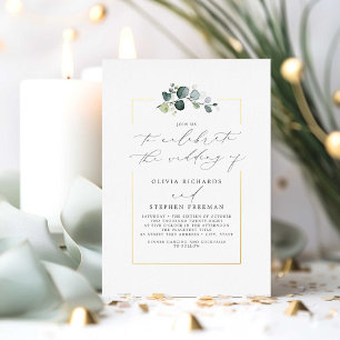 Minimalistische groene elegante scriptielettertrou folie uitnodiging