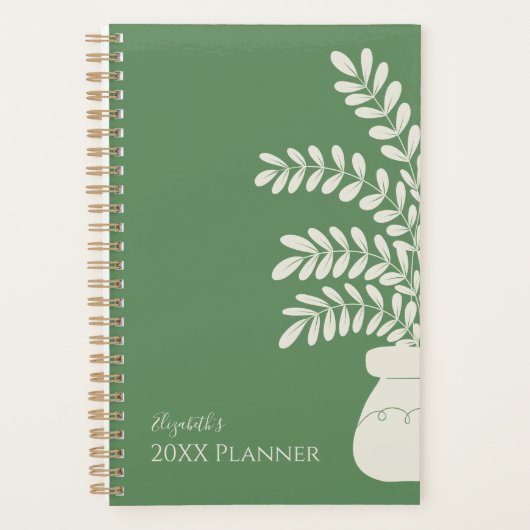 Minimalistische groene en gele bloemplanner planner (Voorkant)