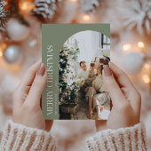 Minimalistische groene en ivoren kerstfoto feestdagenkaart