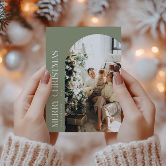 Minimalistische groene en ivoren kerstfoto feestdagenkaart