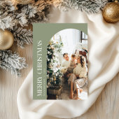 Minimalistische groene en ivoren kerstfoto feestdagenkaart