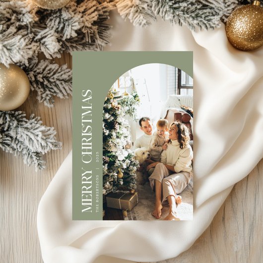 Minimalistische groene en ivoren kerstfoto feestdagenkaart