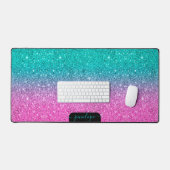 Minimalistische groene en roze glittergradiënt bureaumat (Keyboard & Muis)