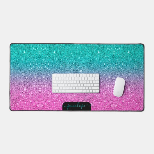 Minimalistische groene en roze glittergradiënt bureaumat (Keyboard & Muis)