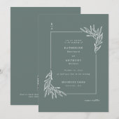 Minimalistische groene en witte botanische bruilof kaart (Voorkant / Achterkant)