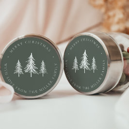 Minimalistische groene en witte kerst dennenboom ronde sticker