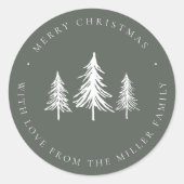 Minimalistische groene en witte kerstdennenboom ronde sticker (Voorkant)