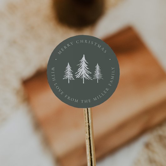 Minimalistische groene en witte kerstdennenboom ronde sticker
