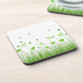 Minimalistische groene en witte klaprozen Meadow F Bier Onderzetter (Linkerzijde)