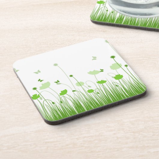 Minimalistische groene en witte klaprozen Meadow F Bier Onderzetter (Linkerzijde)