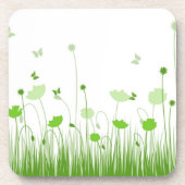 Minimalistische groene en witte klaprozen Meadow F Bier Onderzetter (Voorkant)