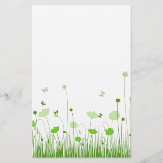 Minimalistische groene en witte klaprozen Meadow F Briefpapier (Voorkant)