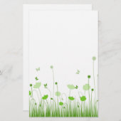 Minimalistische groene en witte klaprozen Meadow F Briefpapier (Voorkant / Achterkant)