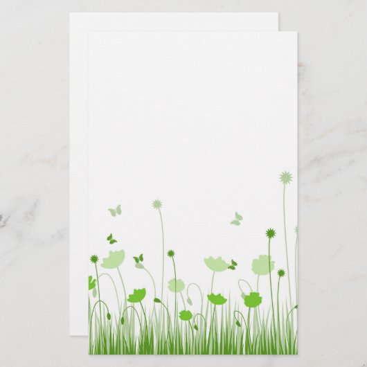 Minimalistische groene en witte klaprozen Meadow F Briefpapier (Voorkant / Achterkant)