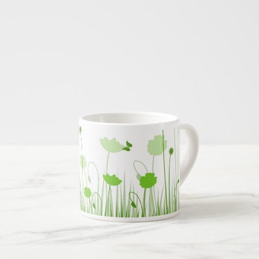 Minimalistische groene en witte klaprozen Meadow F Espresso Kop (Voorkant rechts)