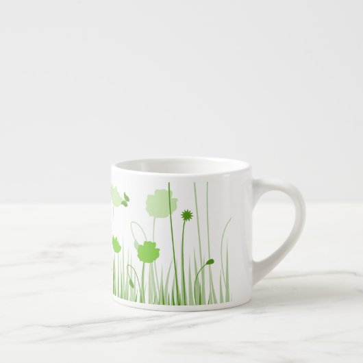 Minimalistische groene en witte klaprozen Meadow F Espresso Kop (Rechts)