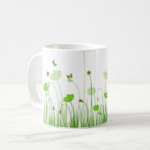 Minimalistische groene en witte klaprozen Meadow F Koffiemok (Voorkant links)