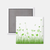 Minimalistische groene en witte klaprozen Meadow F Magneet (Voorkant / Achterkant)