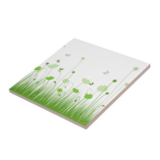 Minimalistische groene en witte klaprozen Meadow F Tegeltje (Zijkant)