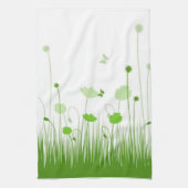 Minimalistische groene en witte klaprozen Meadow F Theedoek (Verticaal)