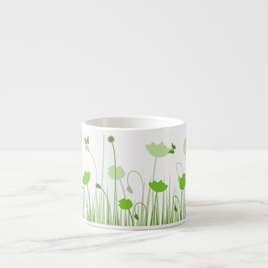 Minimalistische groene en witte klaprozen weide bl espresso kop (Voorkant)