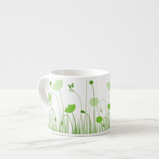 Minimalistische groene en witte klaprozen weide bl espresso kop (Links)