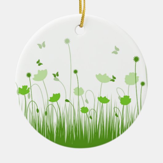 Minimalistische groene en witte klaprozen weide bl keramisch ornament (Voorkant)