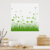 Minimalistische groene en witte klaprozen weide bl poster (Keuken)