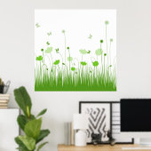 Minimalistische groene en witte klaprozen weide bl poster (Thuiskantoor)