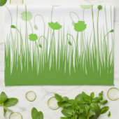 Minimalistische groene en witte klaprozen weide bl theedoek (Gevouwen)