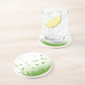 Minimalistische groene en witte klaprozen weide bl zandsteen onderzetter (Zijkant)